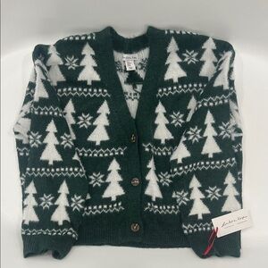 London Kaye Green Cardigan with White Pattern. XL NWT